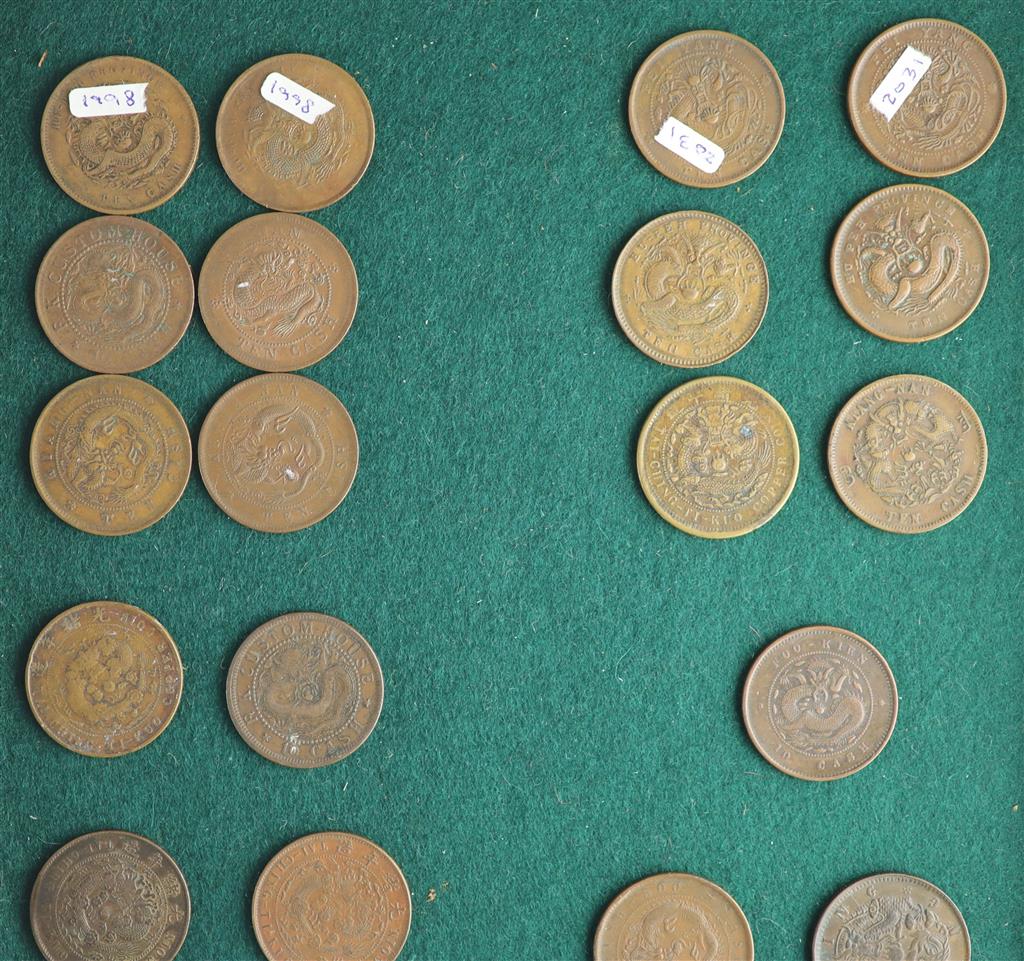 China, Empire and Republic period, a collection of 70 Chinese provinces 10 cash copper coins and other coins,